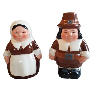 Thanksgiving Pilgrim Salt Pepper Shakers Man Woman Holiday Home Decor Vintage